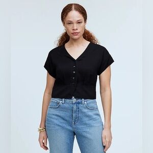 NWT Black Madewell Pleated Short-Sleeve Top